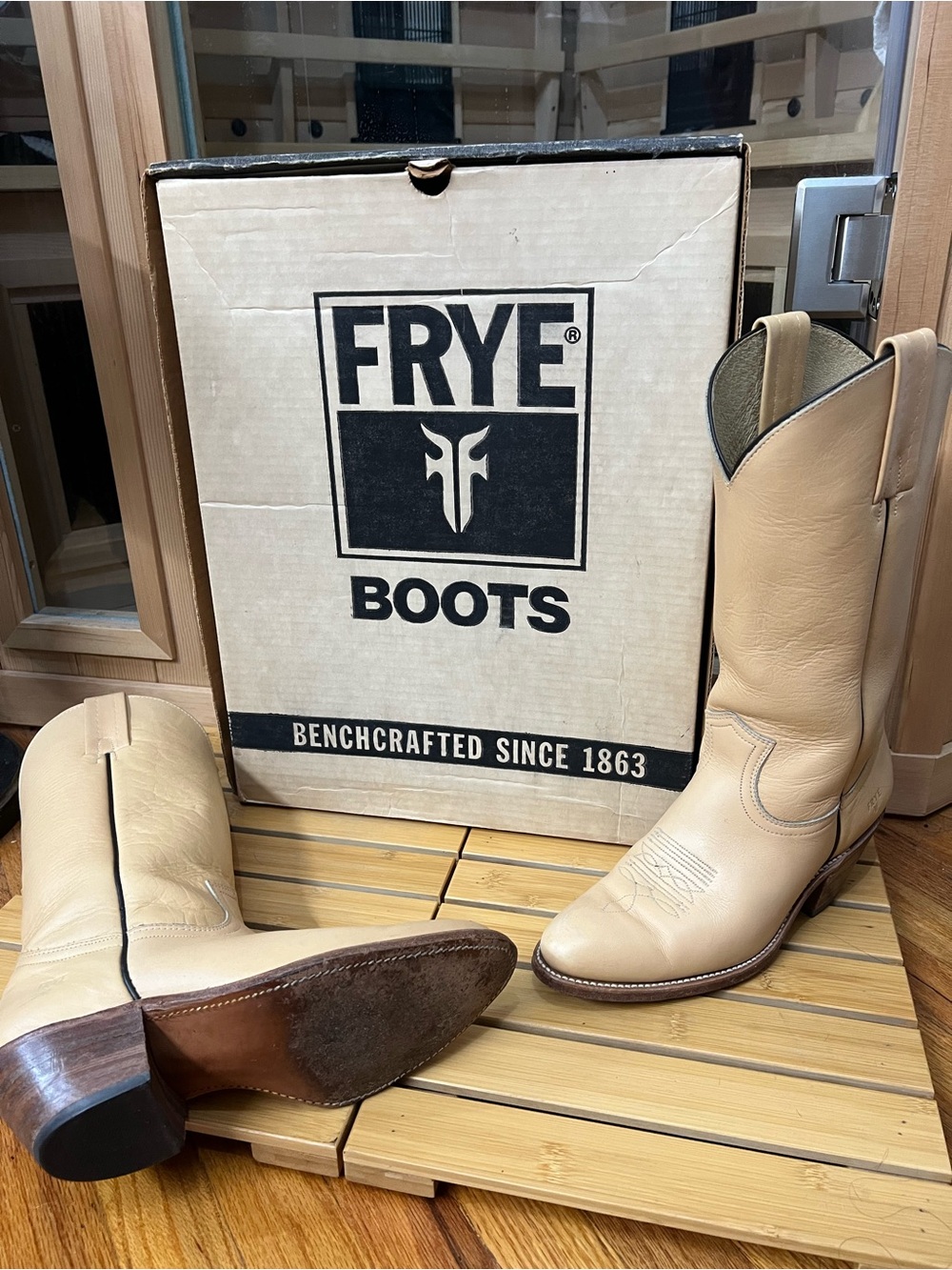 Frye Tan Leather Cowboy Boots style 2308 men’s size 8.5 D